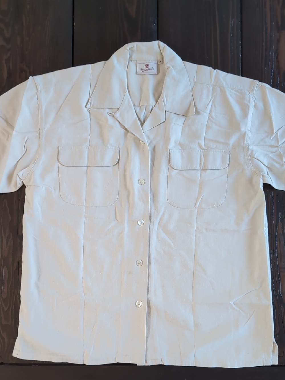 100% Silk Cream Button-Down Short Sleeve Shirt